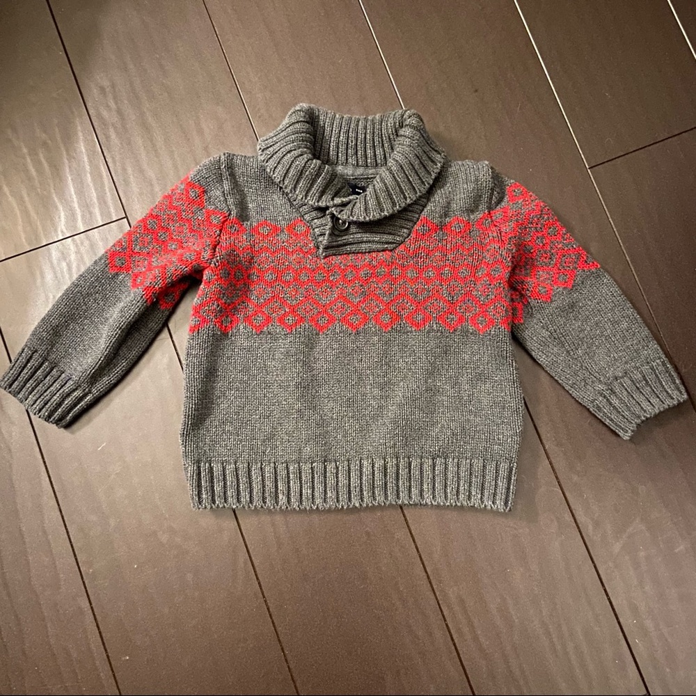 Baby Gap gray and red pullover cowl neck sweater size 12-18M EUC